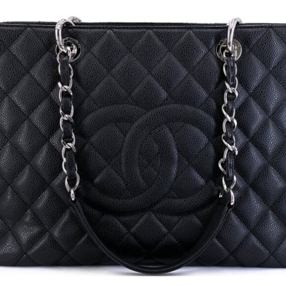 Chanel Black Quilted Caviar Grand Shopper Tote GST Silver Hardware - Picture 1 of 4